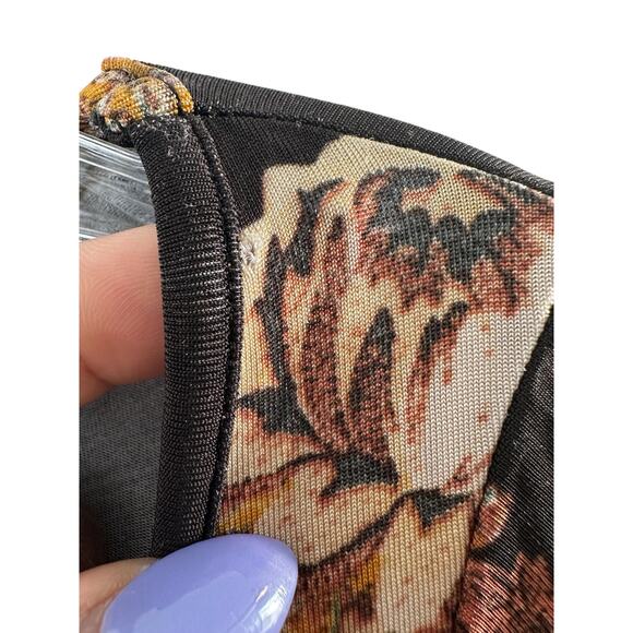 Roberto Cavalli Just Cavalli Black‎ Gold Floral Stretch Scoop Neck Dress Size 4 - Picture 3 of 12